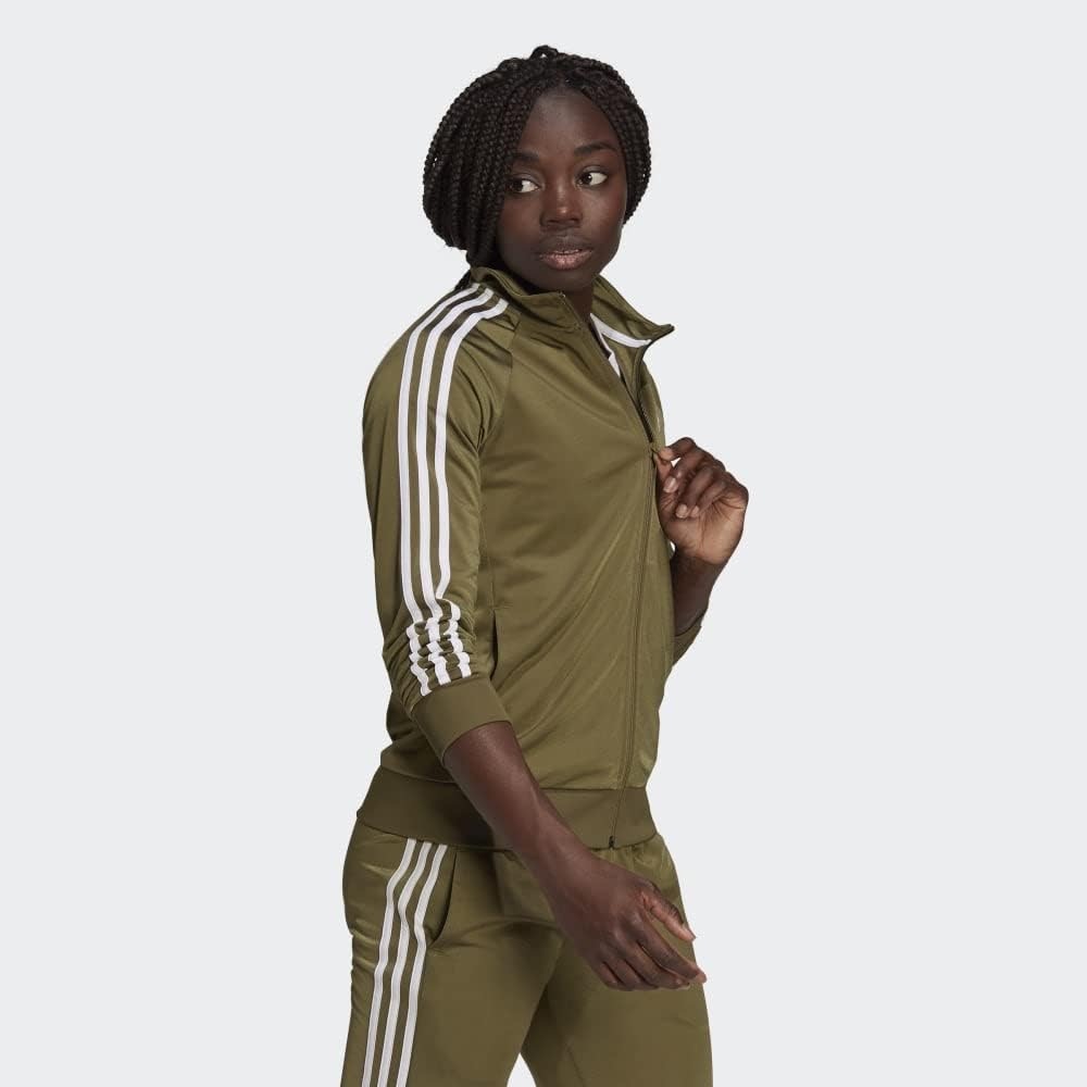 Adidas Women's Essentials Slim Tricot 3-Stripes Track Top in Focus Olive